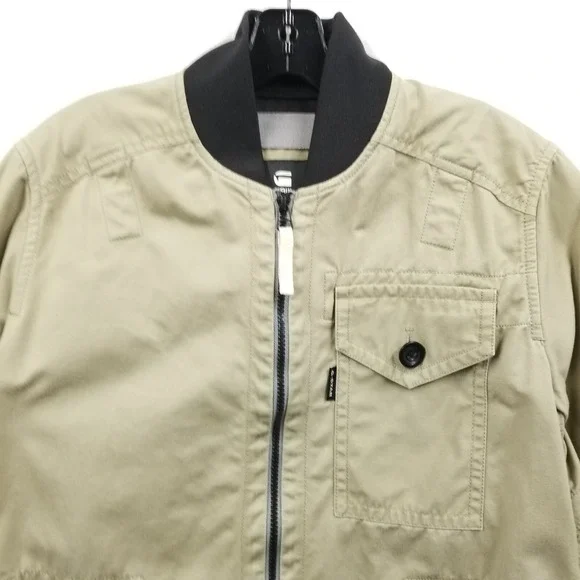 G Star Raw Jacket Men S Beige Bomber Collar Overshirt 2.0 Full Zip Pockets Chore